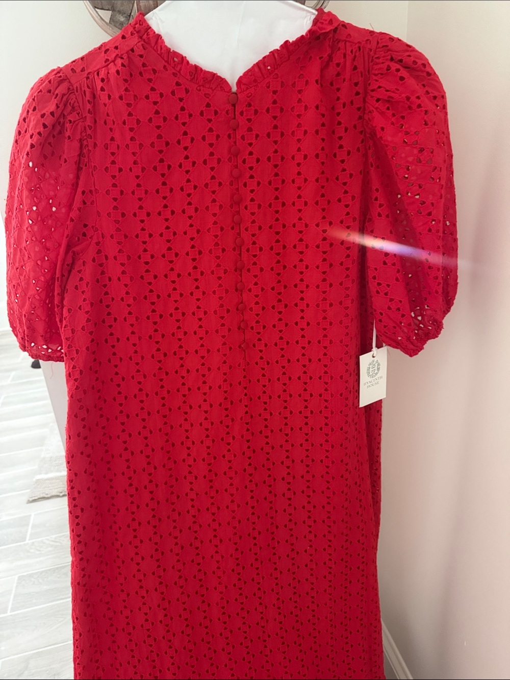 Red Eyelet Maxi Dress with Puff Sleeves